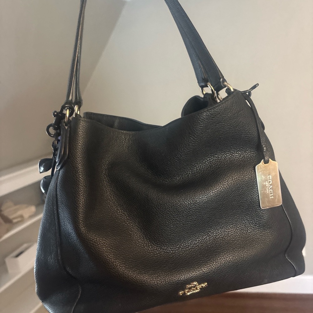 Coach Black Pebbled Leather Shoulder Bag with Gold Tag
